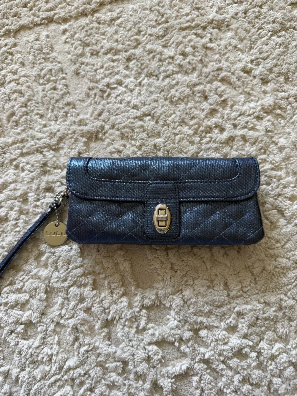 vintage Lulu wristlet wallet blue metallic clutch